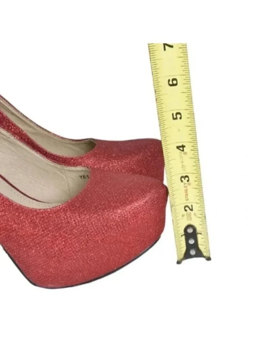 Brida Red Glitter Platform  Heels Stilettos Glitter Closed Toe Size 39 - Picture 4 of 12